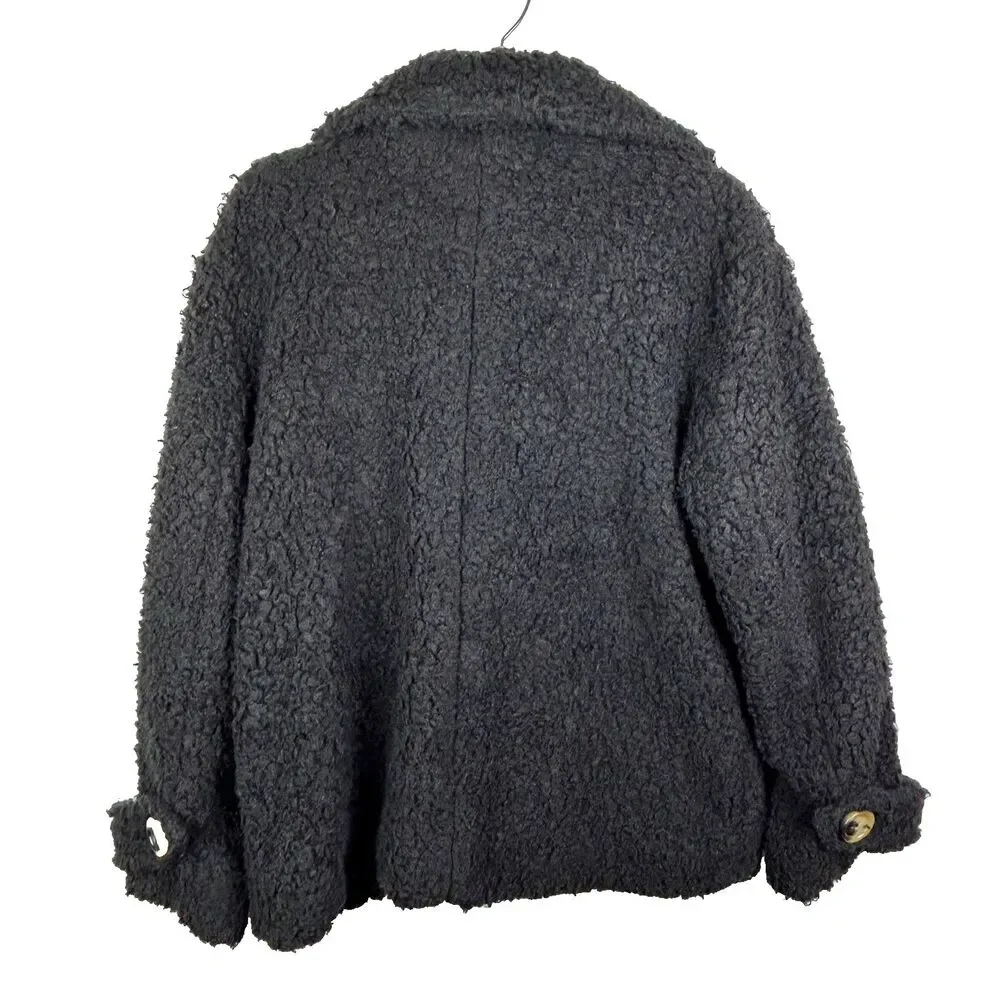 Free People So Soft Cozy Peacoat Sherpa Teddy Jacket Faux Shearling Black Coat S